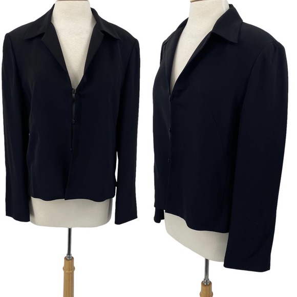 Vintage 90s Carlisle Silk Blazer Button Up Front Split Hem Cuffs Black W… - Picture 1 of 7